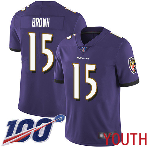 Baltimore Ravens Limited Purple Youth Marquise Brown Home Jersey NFL Football #15 100th Season Vapor Untouchable->youth nfl jersey->Youth Jersey